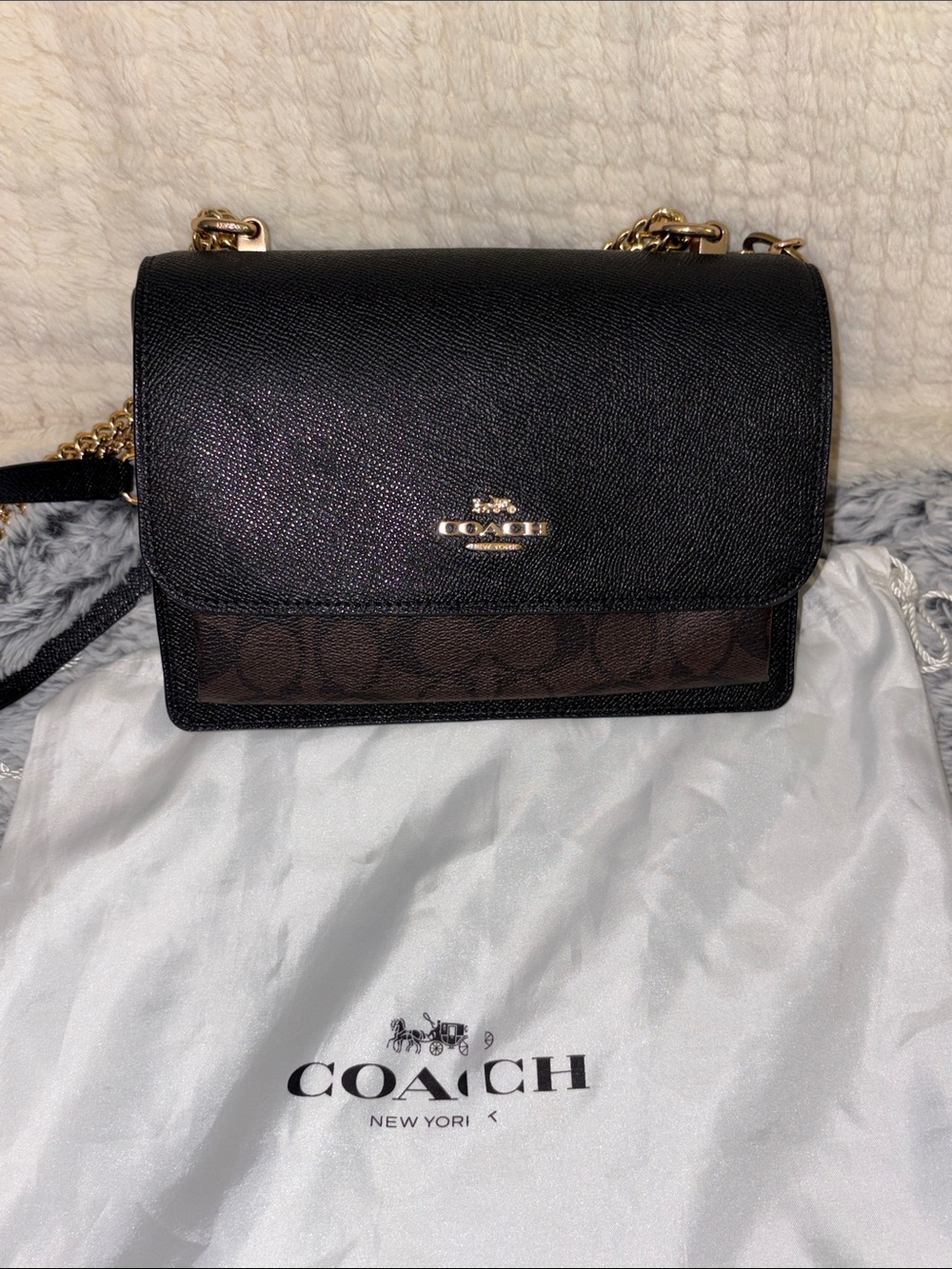 Coach Klare black Crossbody with Brown Signature Canvas and Gold Hardware